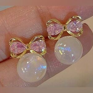 Pink&Pearl Bow Earrings
